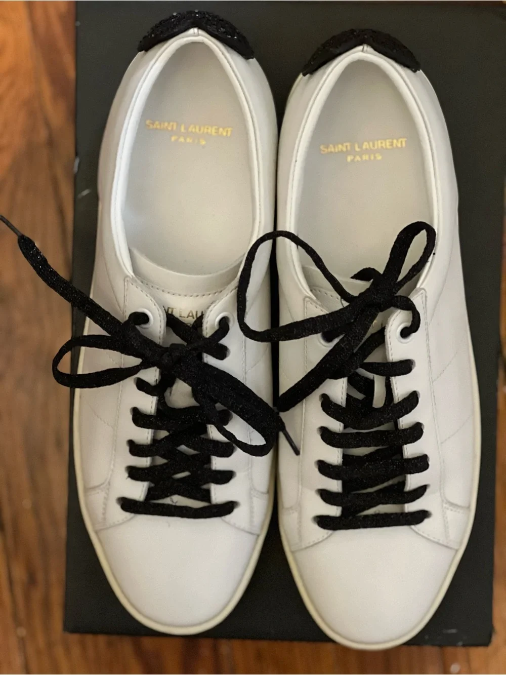 Saint Laurent White Leather Sneakers with Black Laces